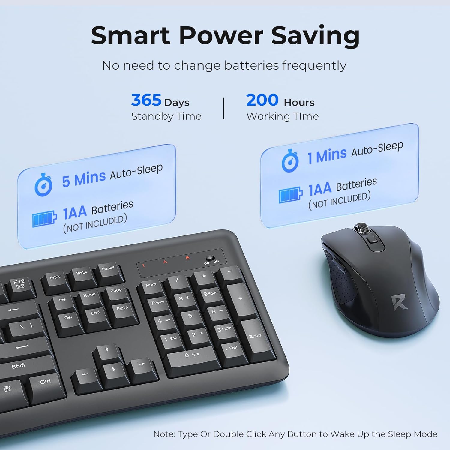 Redragon Wireless Keyboard and Mouse Combo, 2.4G Full-Sized Ergonomic Computer Keyboard and 5 Level DPI Adjustable Wireless Mouse for Windows, Mac OS Desktop/Laptop/PC, BS-7367-B - Image 6
