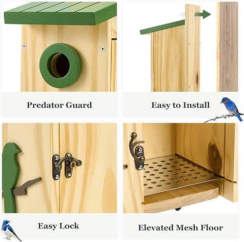 Miniatura 2 de Kingsyard Casa clásica para pájaros con protector de prdador, casa de observación de pollos de escredo de arándano, caja de anidación de madera para