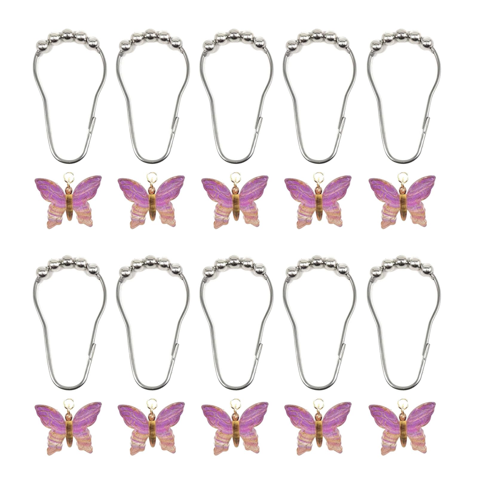 10Pcs Colorful Acrylic Butterfly Shower Curtain Rings Rusts Resistant Decorative Curtain Hooks for Bathroom Accessories Bathroom Accessories