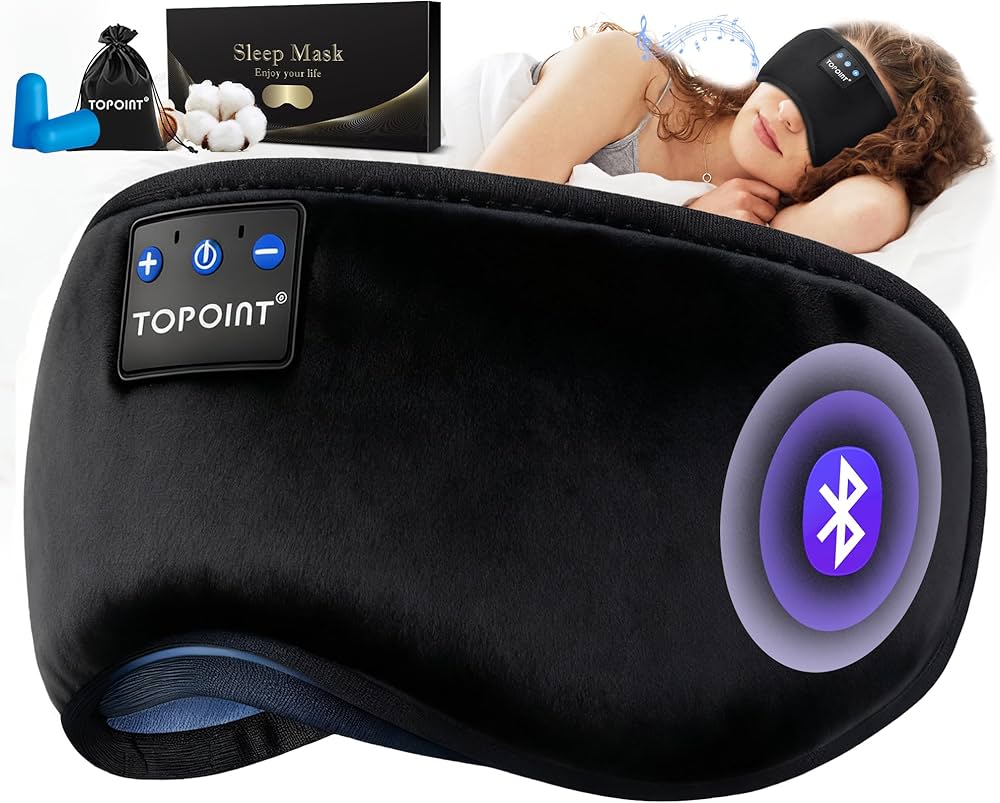 Amazon.com: TOPOINT Antifaz para dormir con auriculares Bluetooth 5.4 inalámbricos, auriculares para dormir, auriculares con micrófono, altavoces HD, música, máscara opaca para dormir, viajes, meditación, hombres : Salud y Hogar