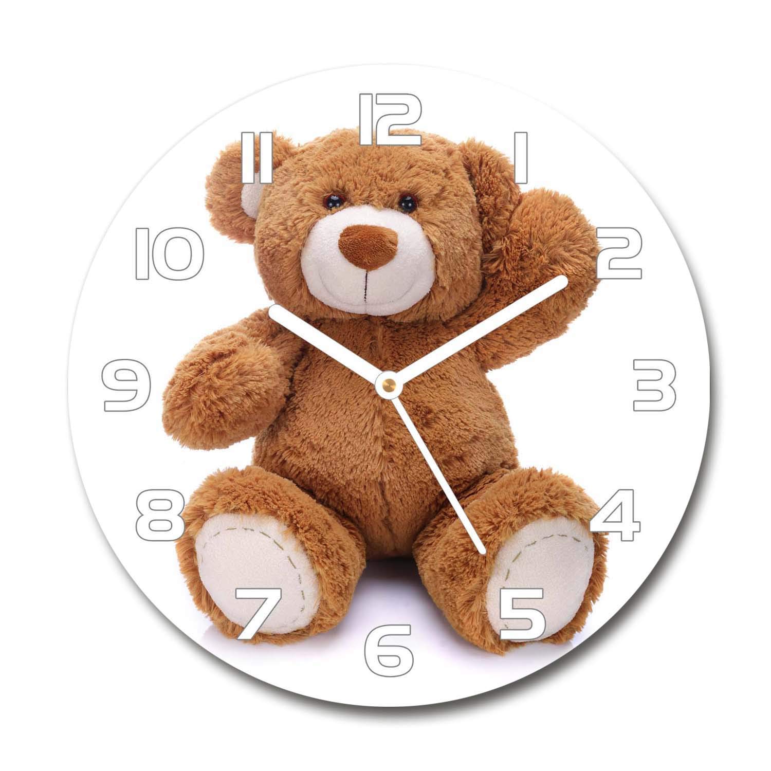 Horloge en verre 60x60cm Tulup silencieuse salon design impression verre sécurité ours