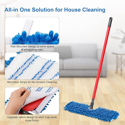 Miniatura 5 de Paquete de 3 cabezales de repuesto compatibles con el sistema de doble acción Oceda, uso seco y húmedo, cabezal de recambio de mopa de felpilla de