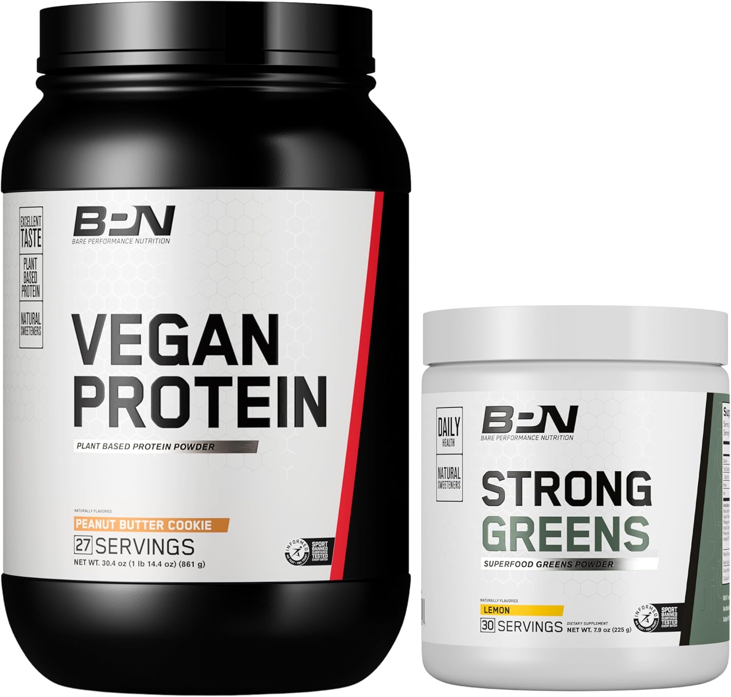 BARE PERFORMANCE NUTRITION BPN Vegan Peanut Butter Cookie Protein + Strong Greens Lemon Bundle
