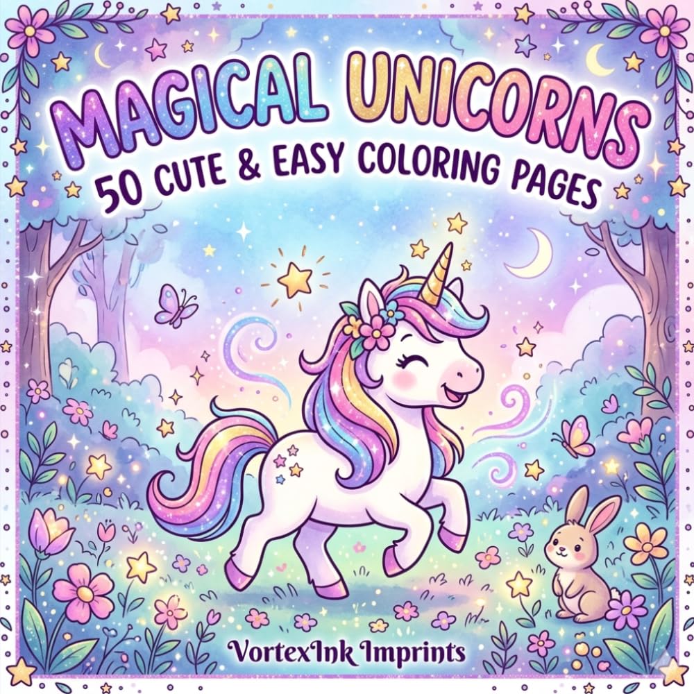 Magical Unicorns: 50 Cute and Easy Coloring Pages