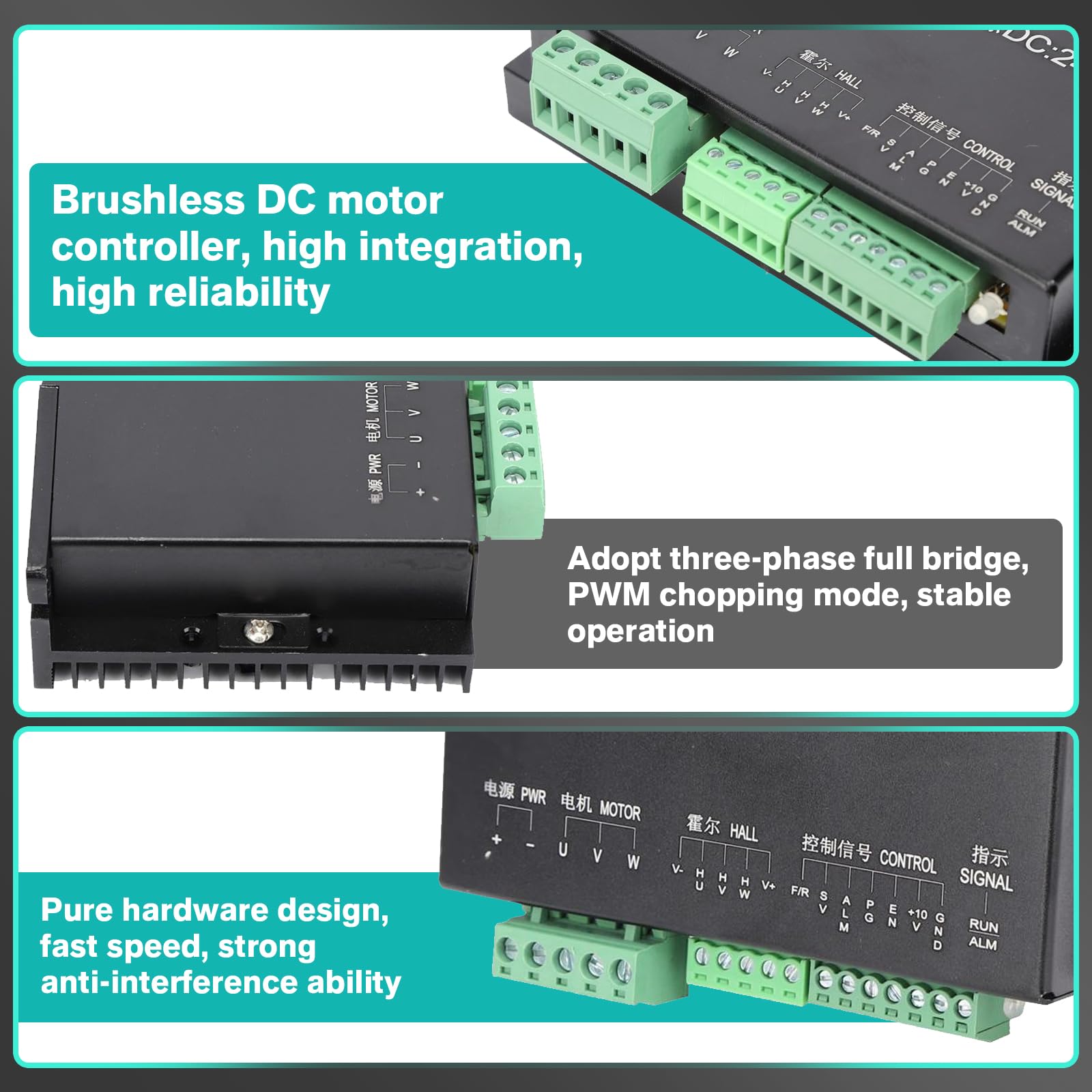 Controlador De Velocidad Del Motor De Cc De 20-50v,Controlador De Motor Cc Sin Escobillas,Puente Completo TrifáSico,Se Puede Conectar Directamente A Un PotencióMetro Externo O Controlador De Velocidad