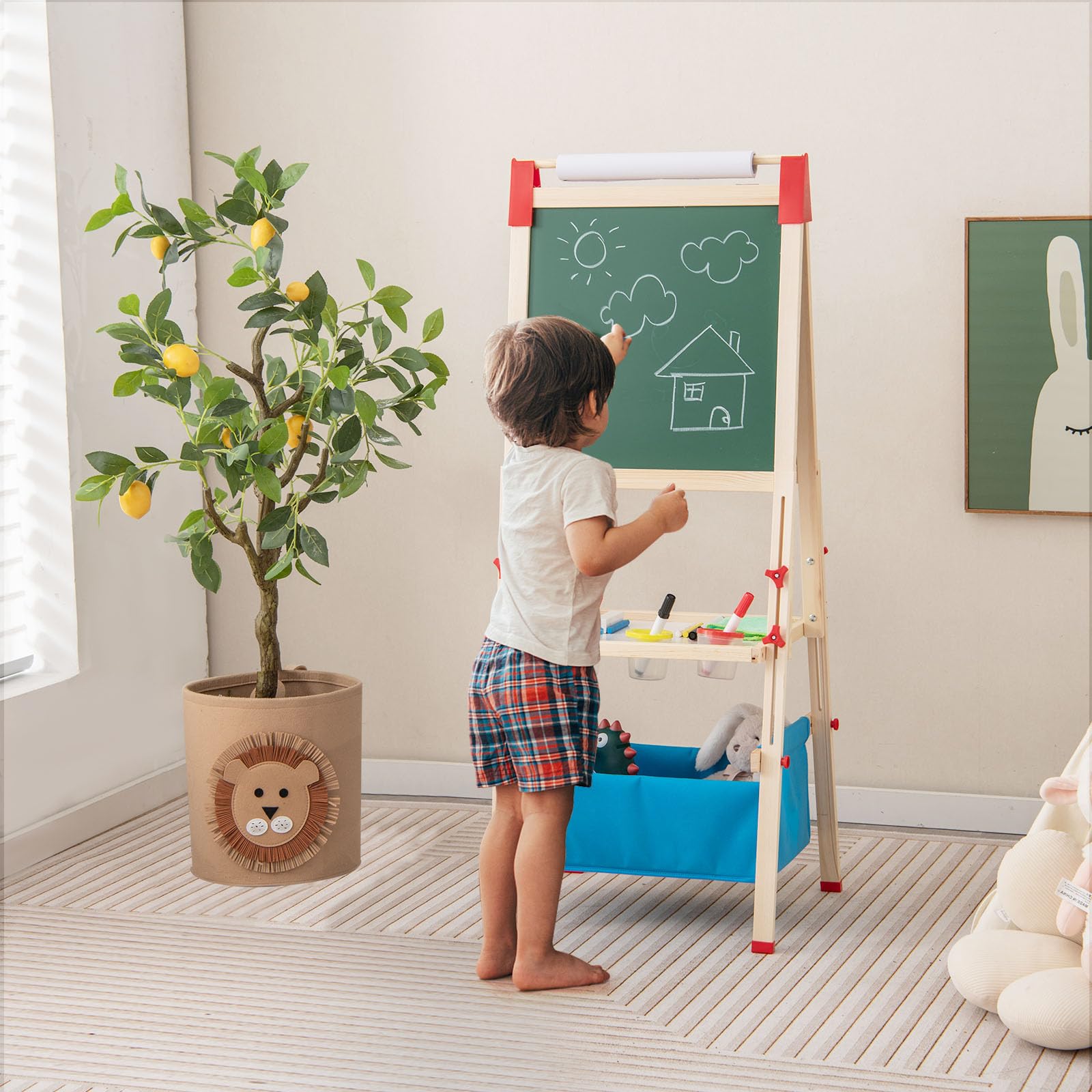 HOMASIS Chevalet Enfant Double Face, Réglable en Hauteur