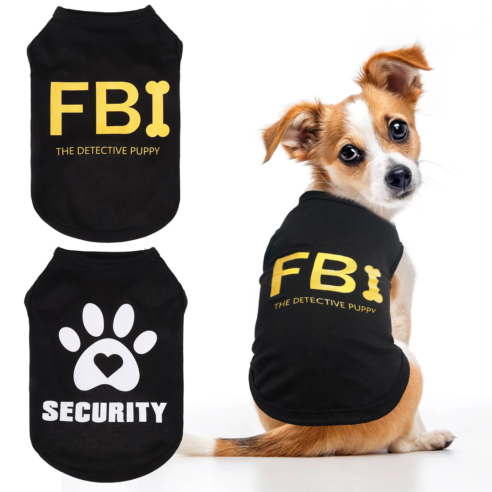 KOOLTAIL Security Dog Shirts Clothes-2 Pack Dog Sleeveless Vest with Cute Printing, Soft Stretchy Breathable Cotton Pet T ...