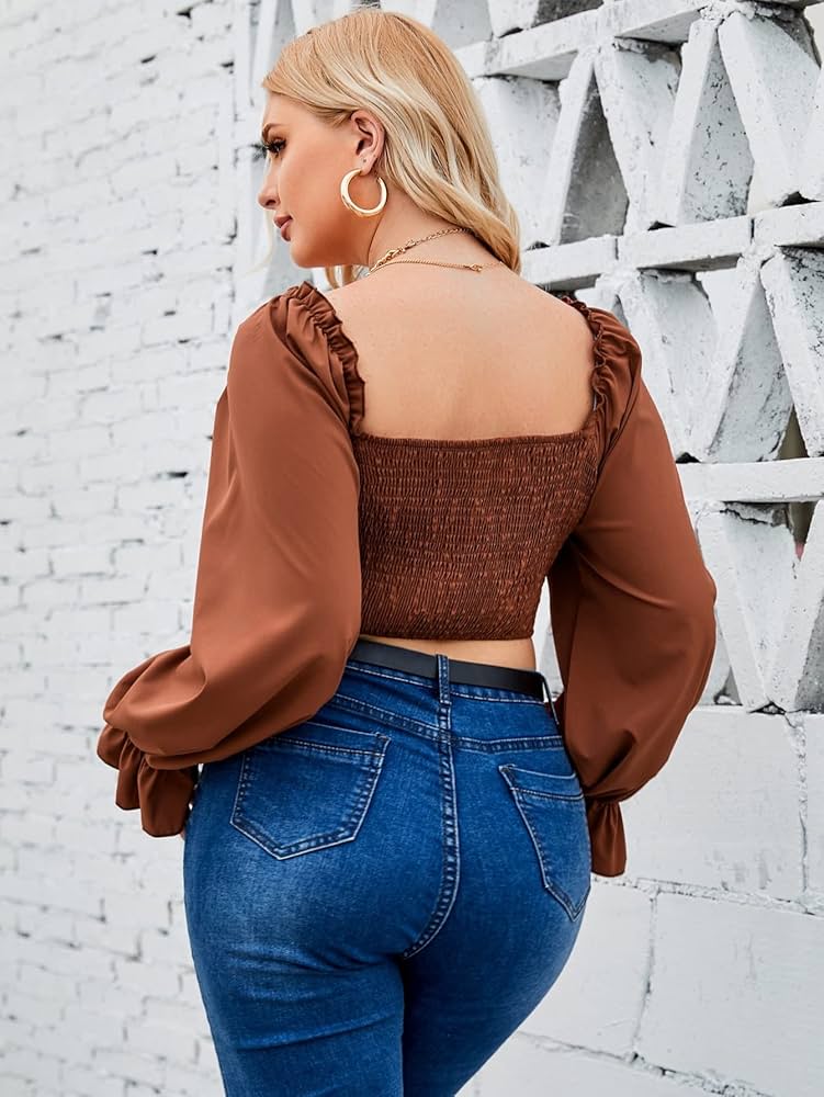 Amazon.com: Womens Plus Size Blouses Long Sleeve Frill Trim Knot