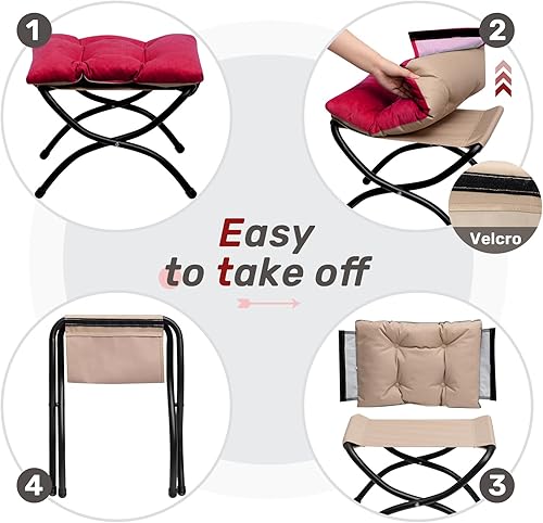 Miniatura 14 de HollyHOME Taburete reposapiés plegable de 15 pulgadas de alto, otomano plegable pequeño tapizado, taburete acolchado para sofá para silla perezosa,