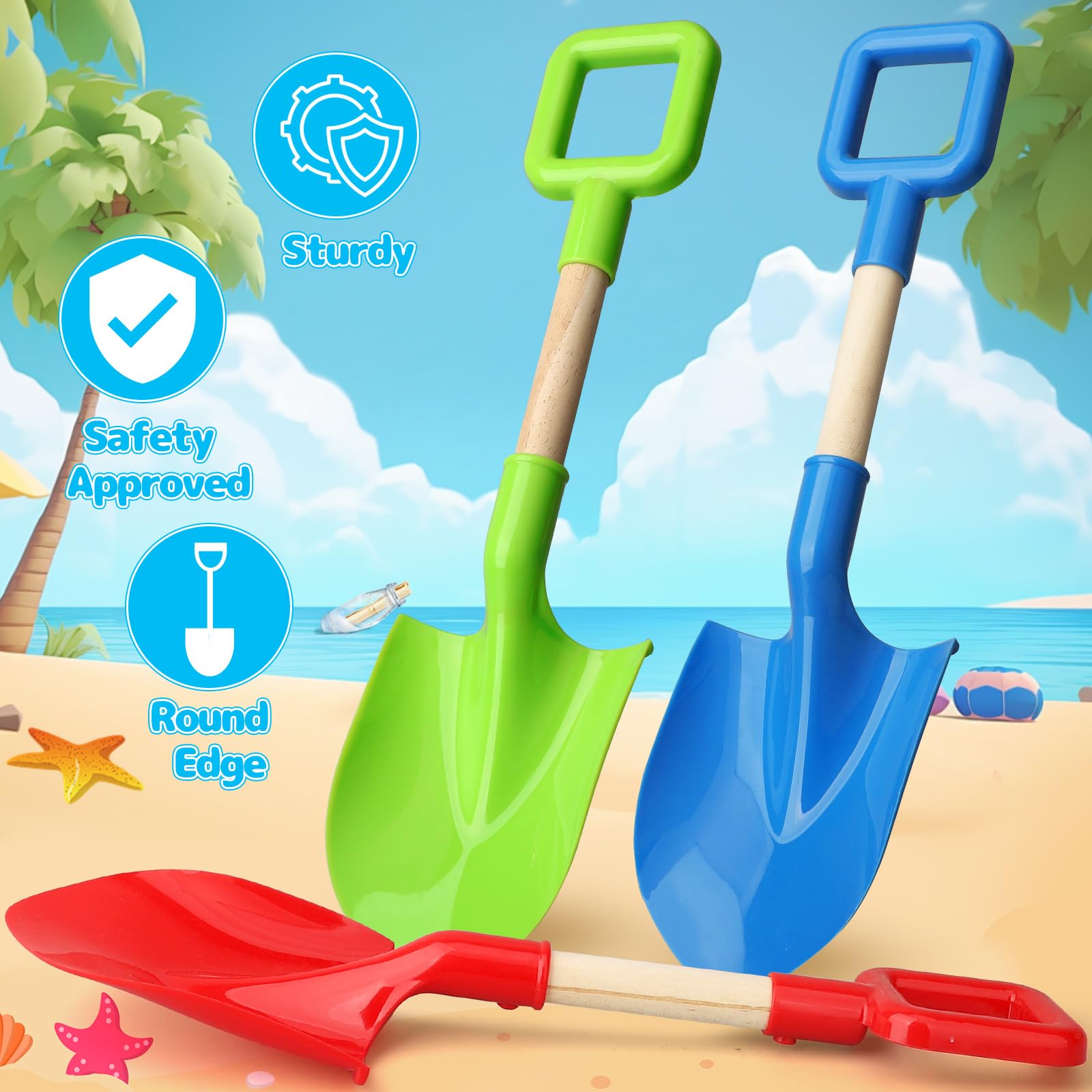 Pelles de plage Jumbo, pelles à sable de 40 cm pour enfants, pelles de plage pour enfants très résistantes, pelle de plage à long manche, pelle à sable, pelle en bois en adultes