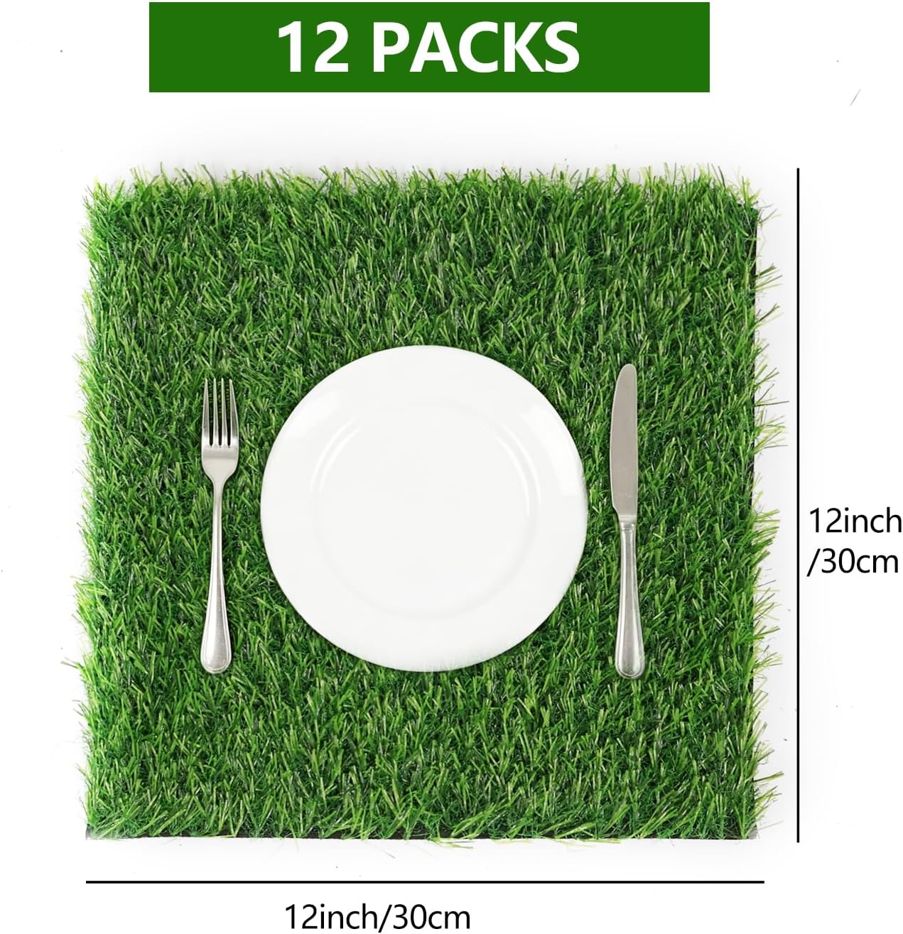 Artificial Turf Tiles - Self-Draining & Non-Slip Grip Backing - Realistic Synthetic Grass Mats for Indoor/Outdoor Patio, Balcony, Dog Potty, DIY Decor - 12 x 12 in, 12-Pack