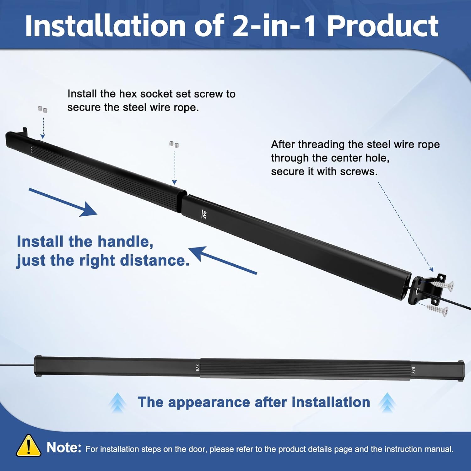 2-in-1 Automatic RV Screen Door Closer with Integrated Handle, Adjustable Tension Cross Bar Push Lock, Universal Self-Closing Mechanism & Grab Bar for Camper Trailer Motorhome, Bug Proof