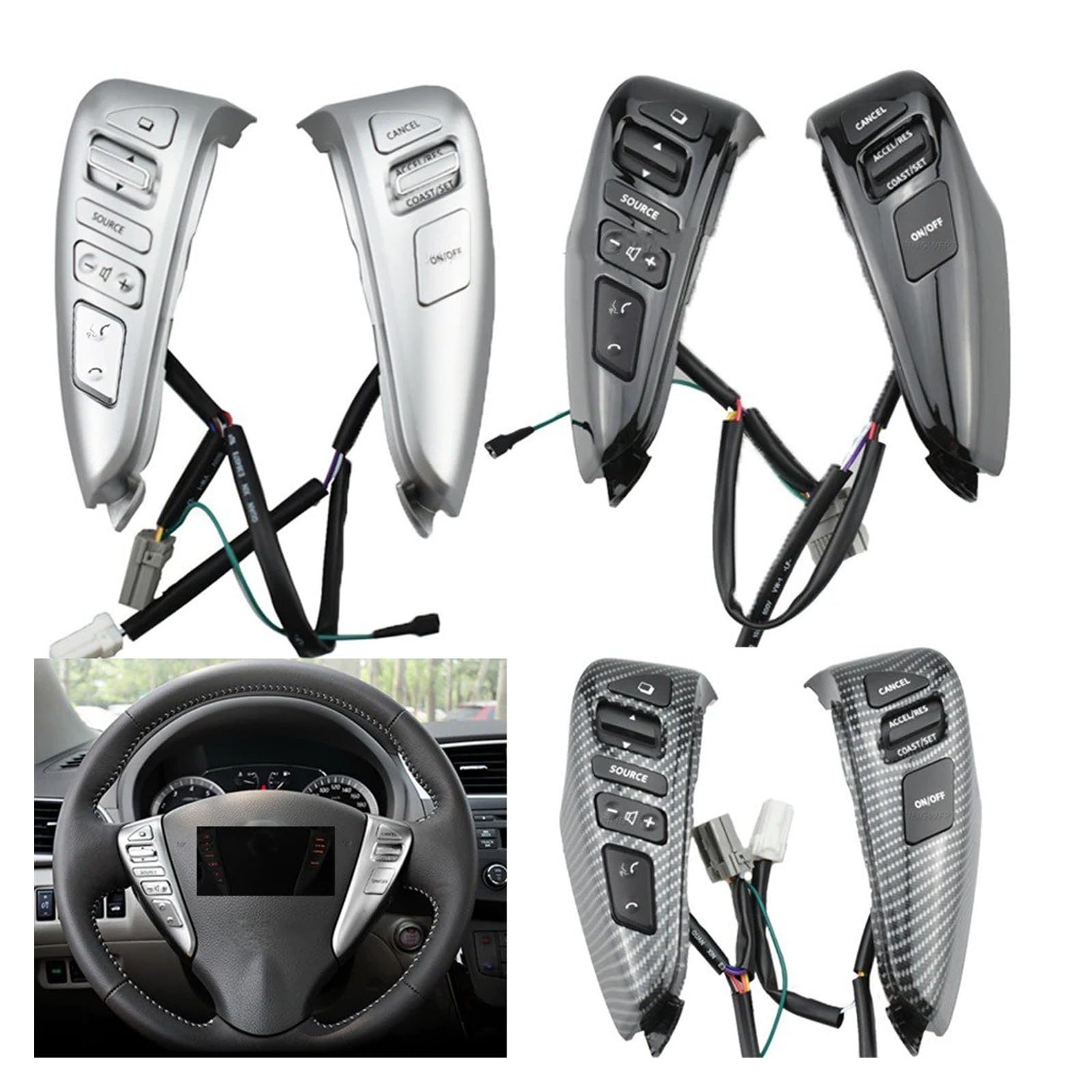 Tempomat Schalter Audio Lautstärke Taste Lenkrad Tasten Für Nissan Für Sentra Für Livina Für Almera Für Cube Für Versa Für Note Multifunktion Lenkrad Tempomat Schalter Knopf(Piano black switch)