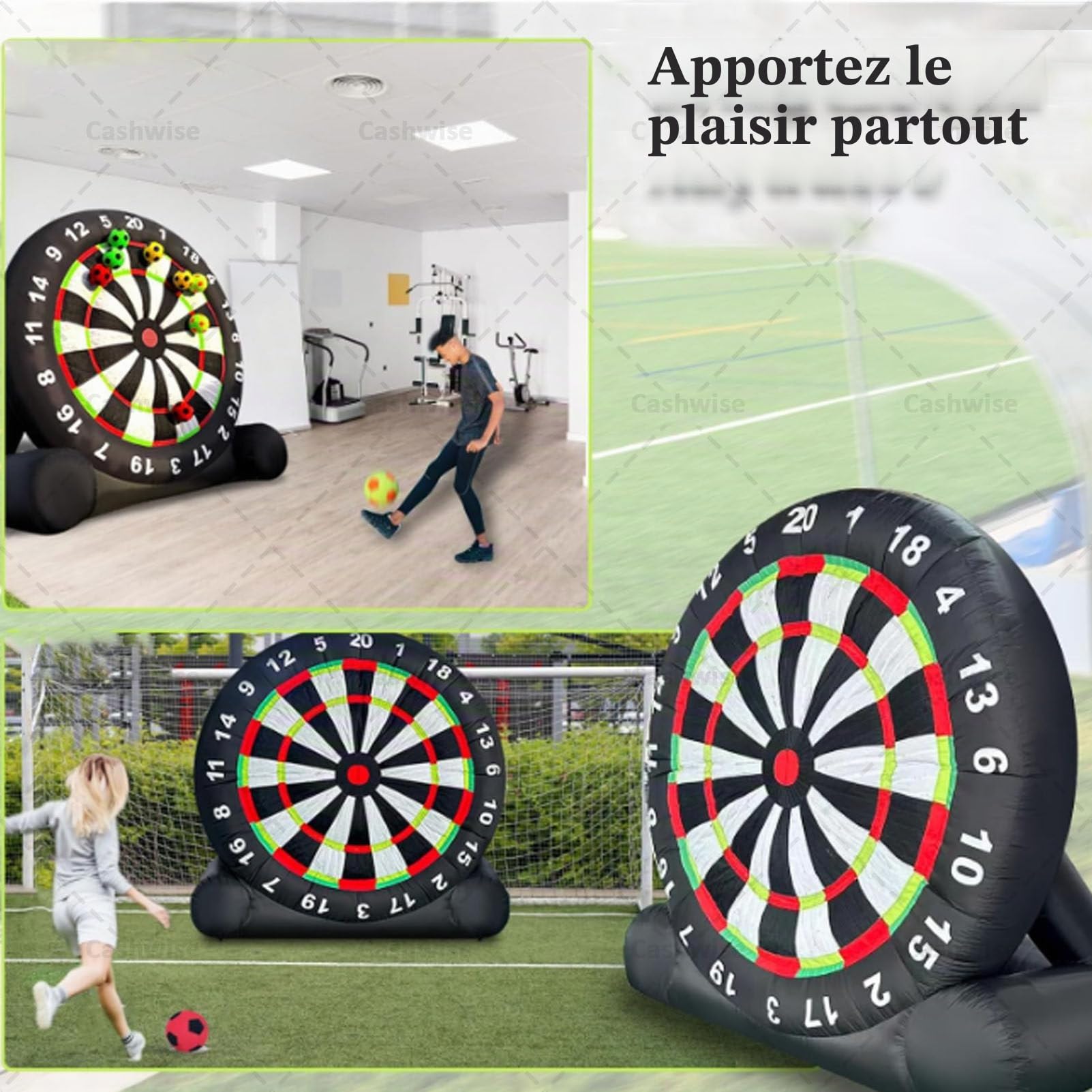 Jeu de fléchettes de football gonflable géant d'extérieur avec 8 ballons de football et souffleur de 350 W Jeu de but de fléchettes de football gonflable géant pour jeu de sport de cible 3M/10FT