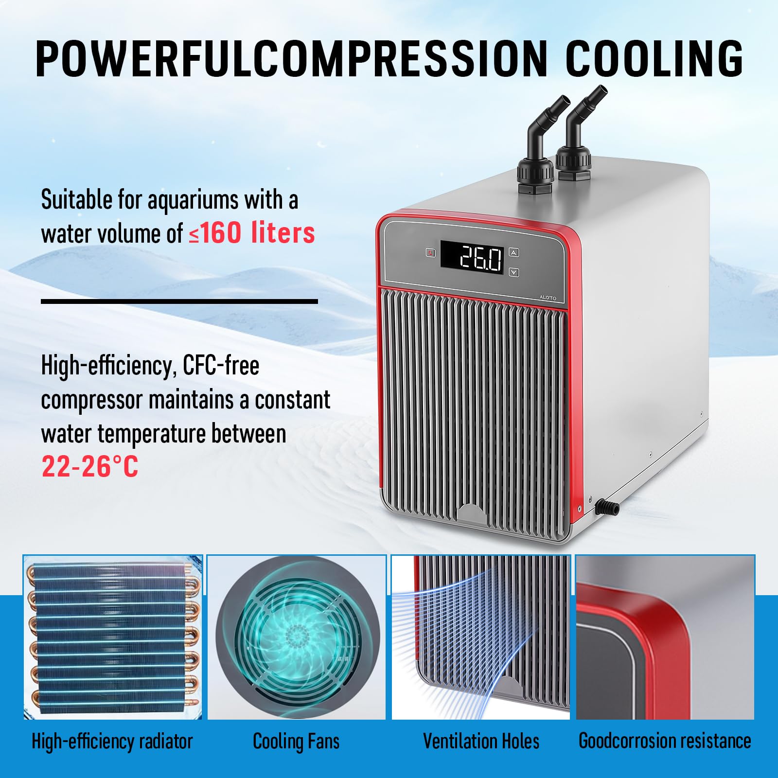 Refrigeratore Acquario 160L, Refrigeratore per Acquario D'acqua Serbatoio di Pesce Refrigeratore Speciale Design Silenzioso Compressore di Refrigerazione per Acquari, Meduse, Piante D'acqua