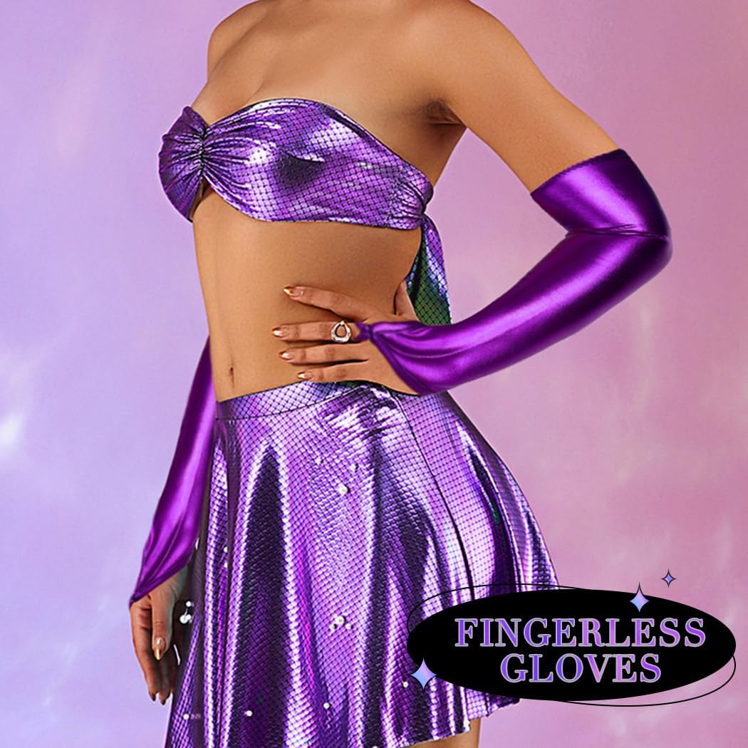 Metallic Fingerless Gloves Long Opera Arm Sleeves for Women - Image 4