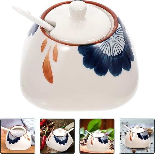 Miniatura 3 de Zerodeko Recipientes de alimentos dispensador de cerámica azucarera japonesa para condimentos, caja de condimentos, cuenco de sal y azúcar, tarros