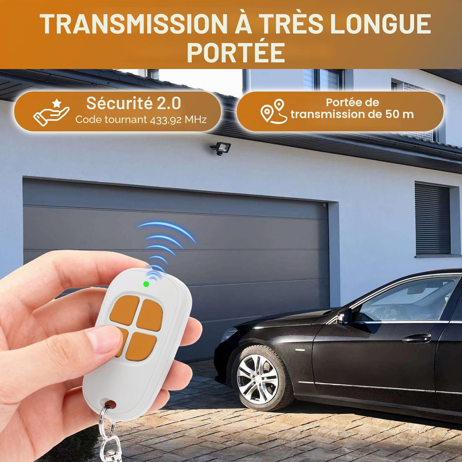 Lot de 3 AAM0094 Télécommande Portail Garage 4 Canaux, 433.92MHz Compatible SCS Motorisation Portail et Porte de Garage(orange)