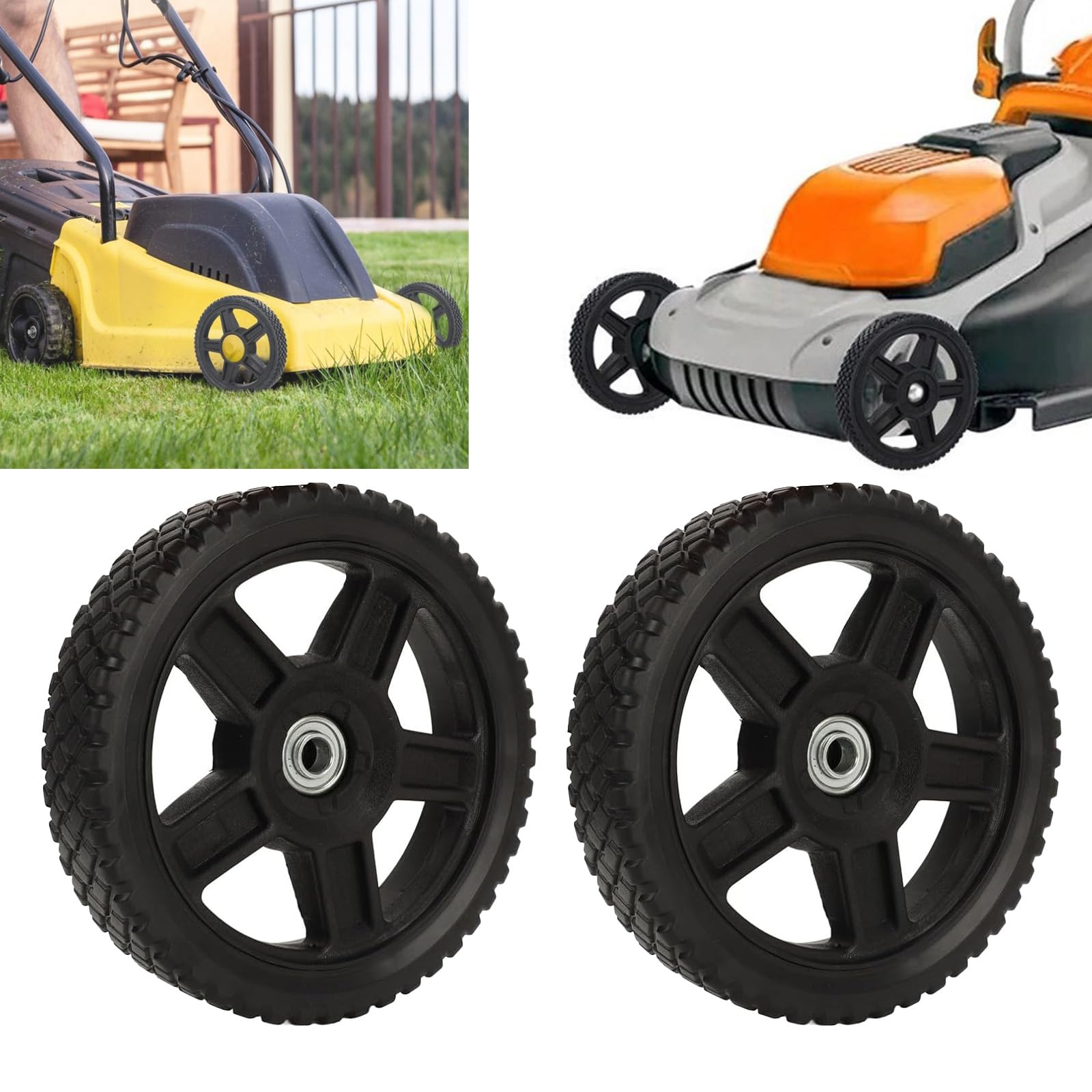 Ruedas de Reemplazo, 2 Rueda de Tracción, Ruedas de Repuesto de Goma de 200 mm de Diámetro, Rueda Universal para Cortacésped, Cortacésped, Diámetro del Orificio del Eje 12,7 mm