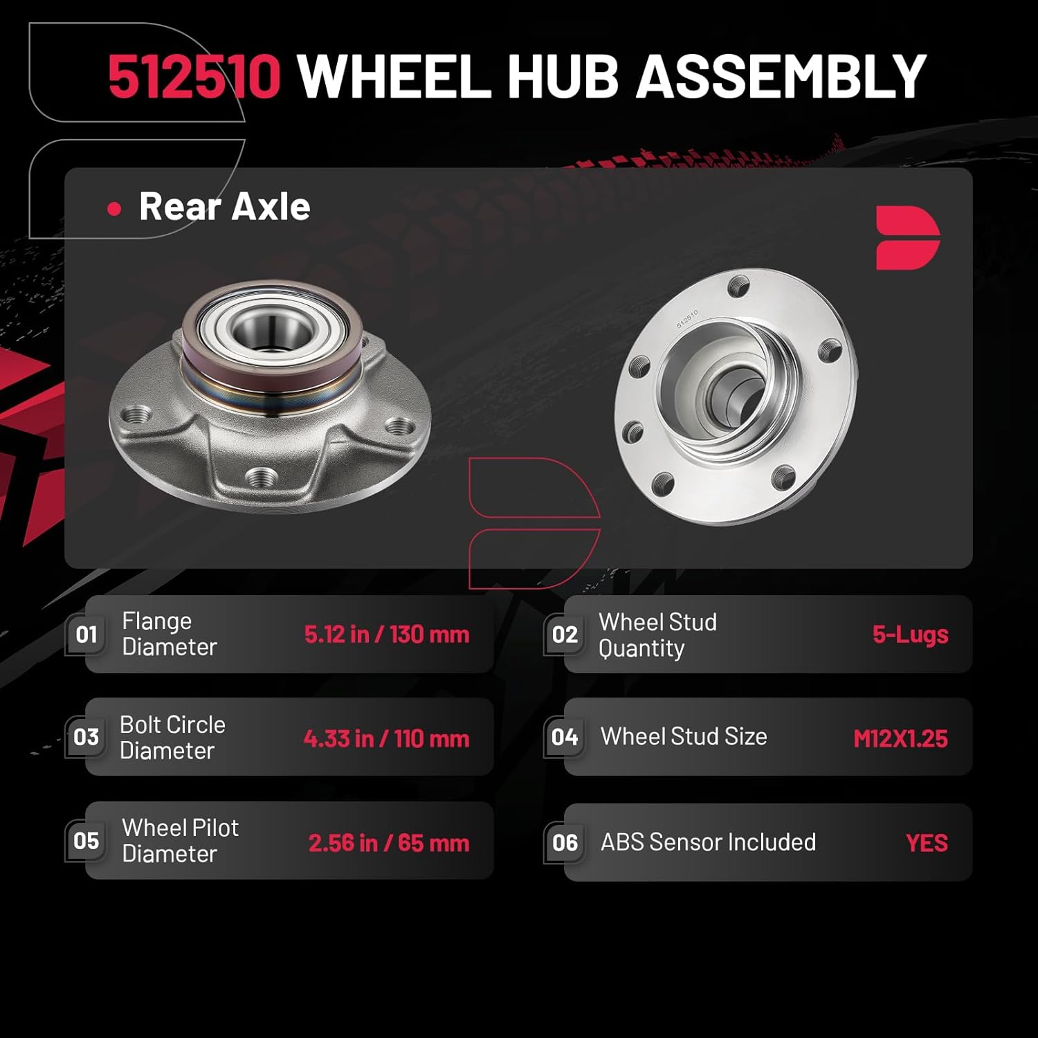 BDFHYK 512510 2PCS Rear Left/Right Wheel Bearing and Hub Assembly Compatible with Dodge Dart 2013 2014 2015 2016, 1.4L 2.4L 2.0L L4