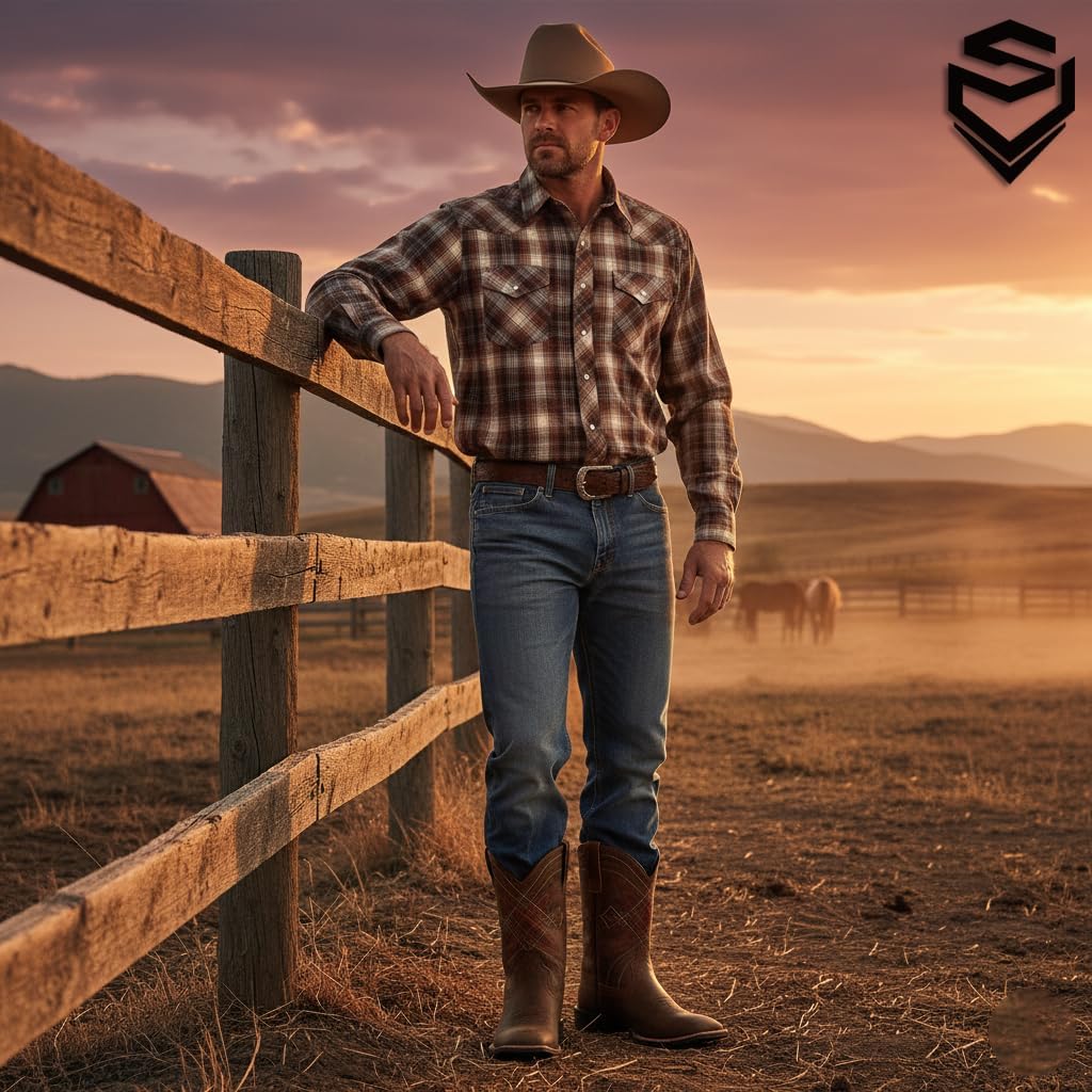 SUREWAY Cowboy Boots For Men - Mens Square Toe Western Boot,Oil/Slip Resistant,Durable Fashionable Classic Pull on 10 Inch Wellington Boots - Soft Toe Work Boots - Image 2