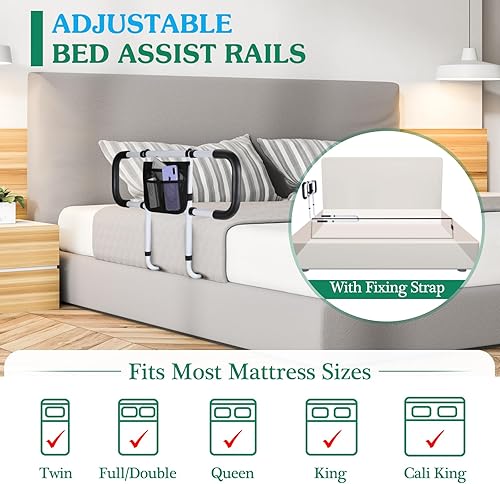 Miniatura 3 de Rieles de cama para adultos mayores  Riel de asistencia de cama extendida para personas mayores  Rieles laterales ajustables para camas con asa de