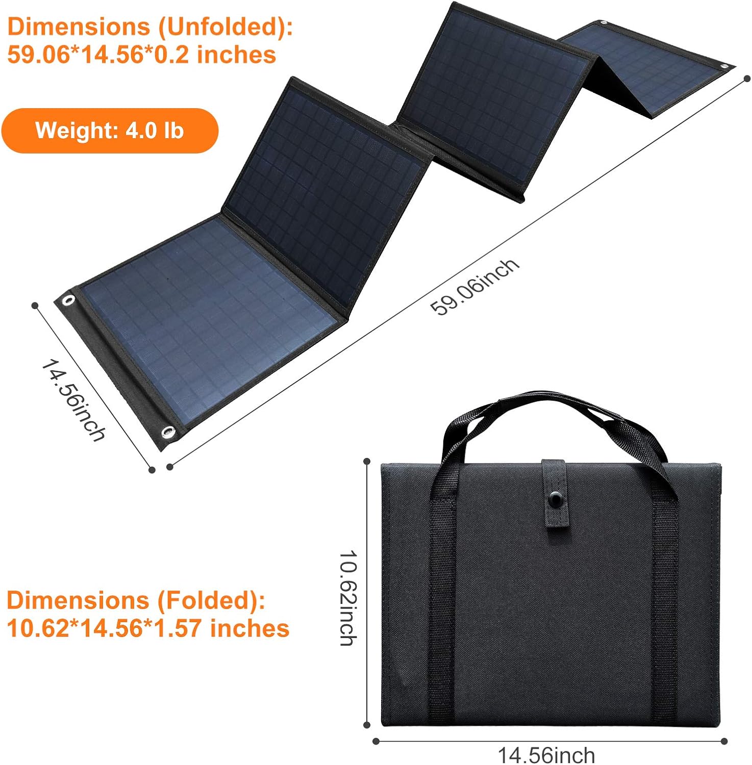 Keshoyal Foldable Solar Panel – 60W Portable Solar Panels with 5V USB and 18V DC for Camping ,Cell Phone,Tablet and 5-18V Devices – Compatible with Solar Generators Power Stations : Patio, Lawn & Garden