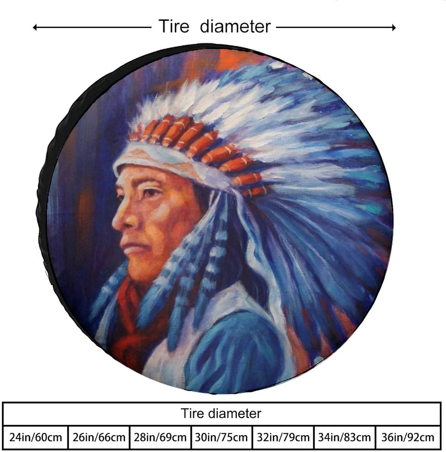 Native Indian Chief Funny Spare Tire Cover for Car Truck Tires Sun UV Wheel Protector Diameter 24-36 Inch Universal