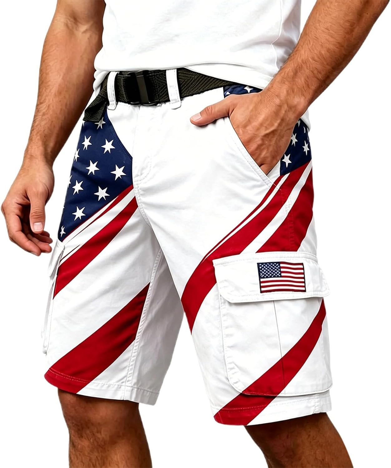 Generisch Men's Cargo Shorts with Independence Day Print Loose Fit Comfortable for Outdoor Activities Pockets Summer Clothing