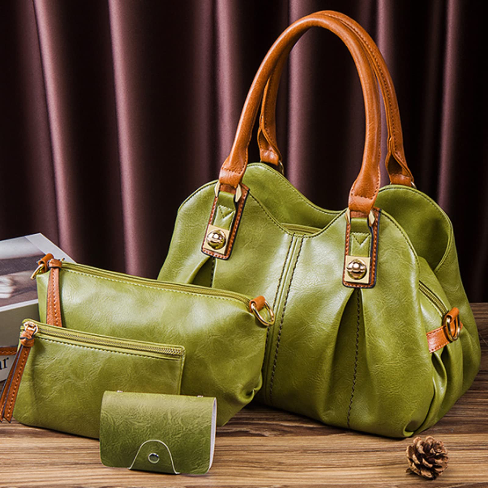 Juego de 4 bolsos de mano retro con asa superior para mujer, bolso de mano de piel sintética, bolso de mano, tarjetero