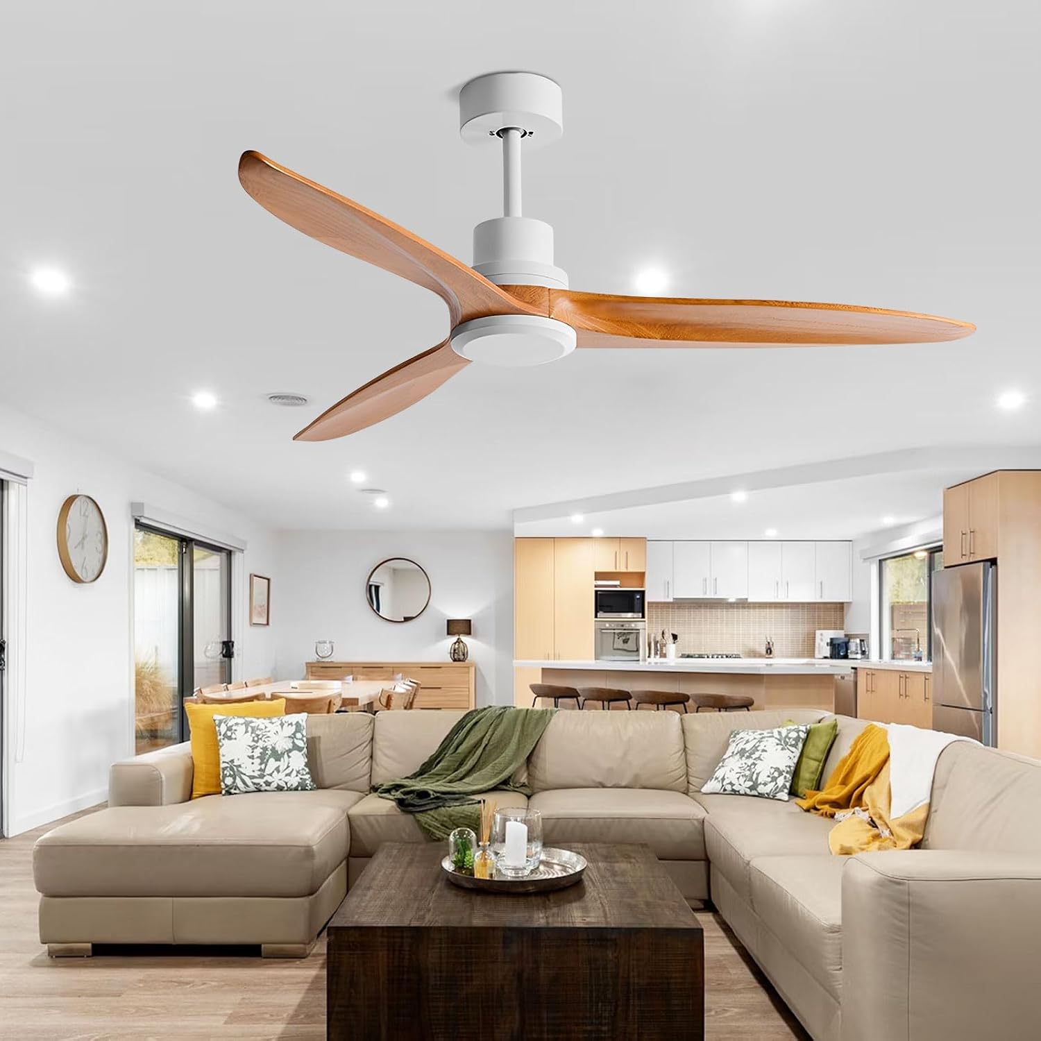 Solid Wood Ceiling Fans Without Lights 6-Speed Quite Ceiling Fan With Remote Control Modern Ceiling Fan No Light For Bedroom Living Room Restaurant Farmhouse