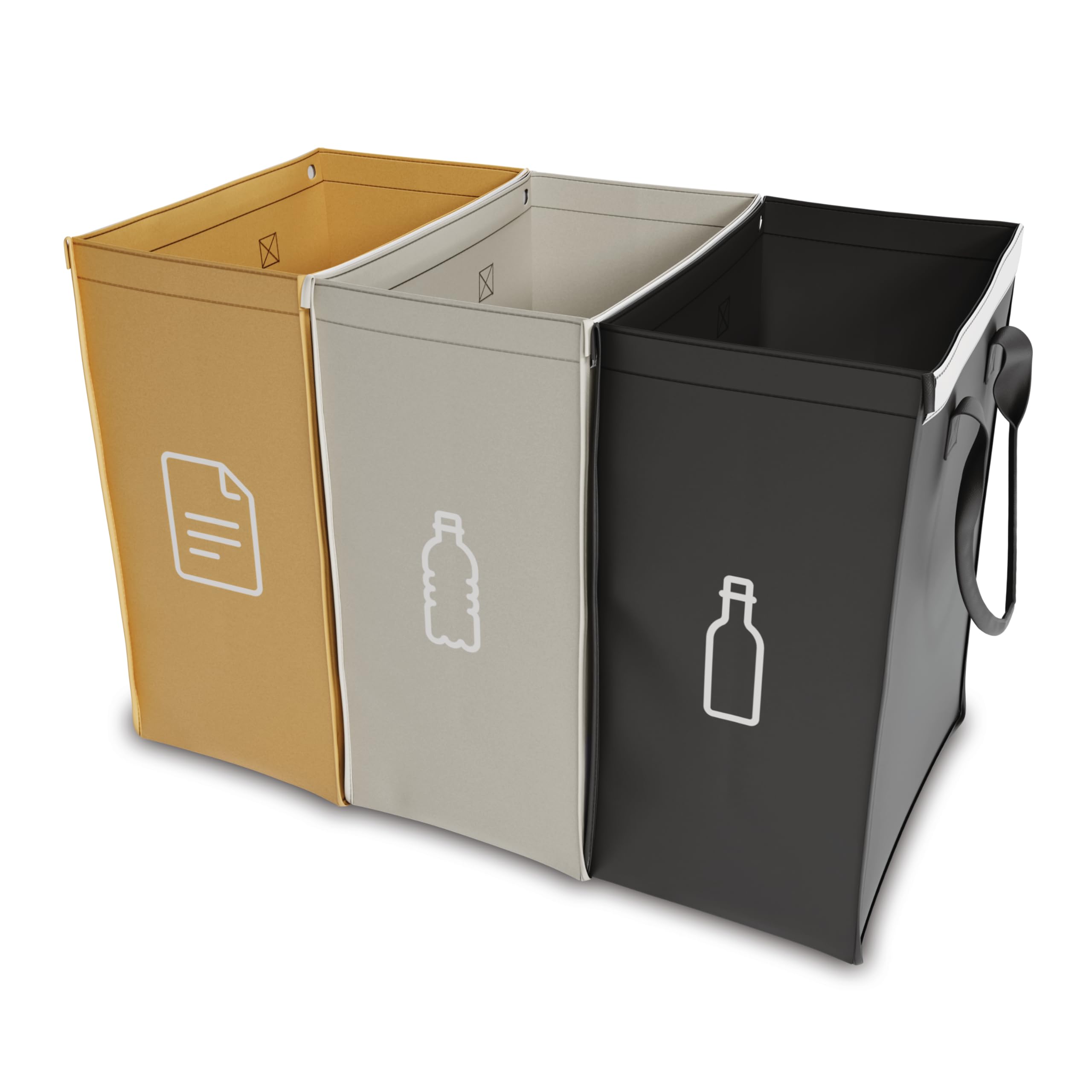 Set Da 3 Contenitori Per Raccolta Differenziata Da 35L - Carta Kraft Lavabile Per Vetro, Plastica E Carta - Salvaspazio Per Casa