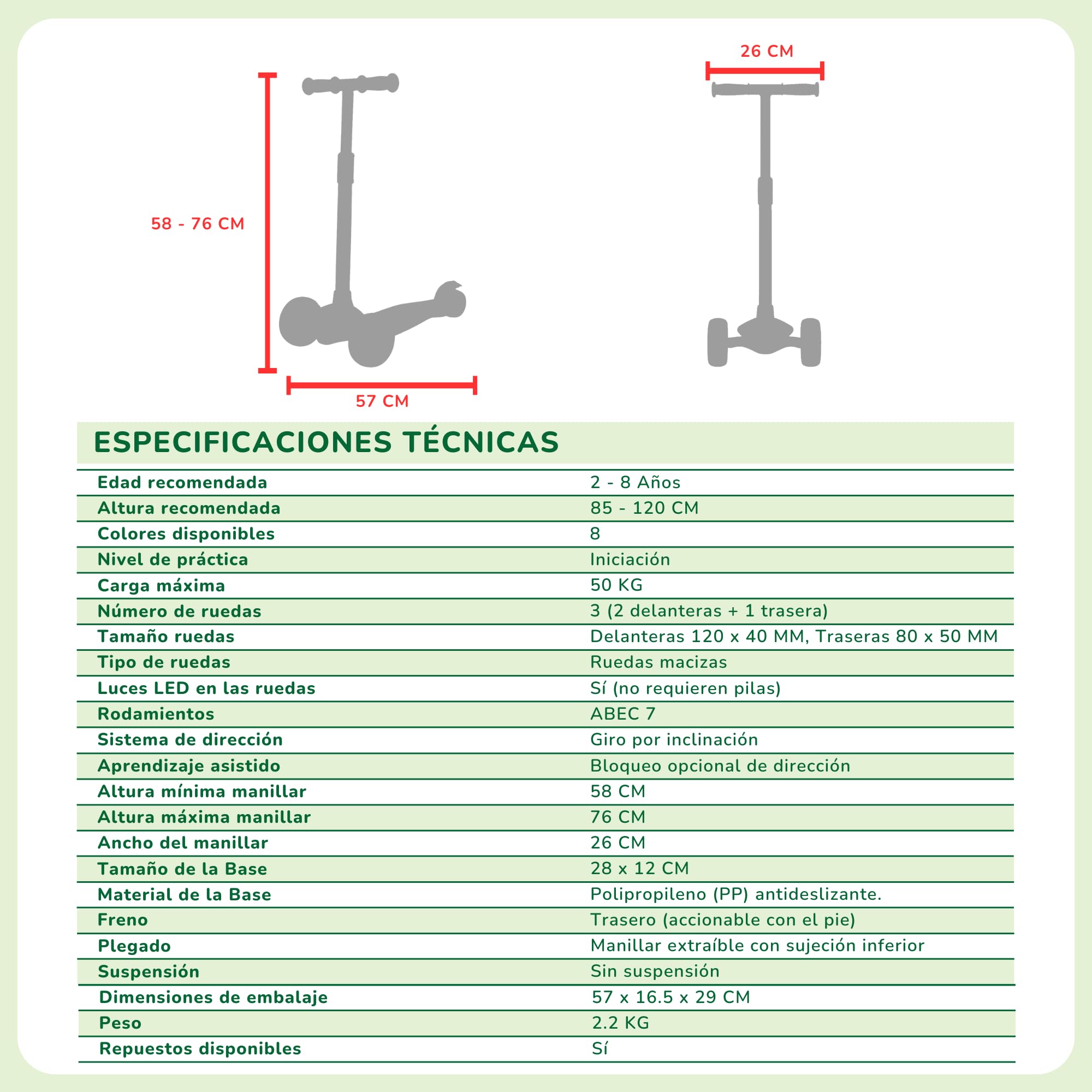 Sawyer Bikes - Patinete Ajustable Ruedas LED - Niños 2 a 8 Años