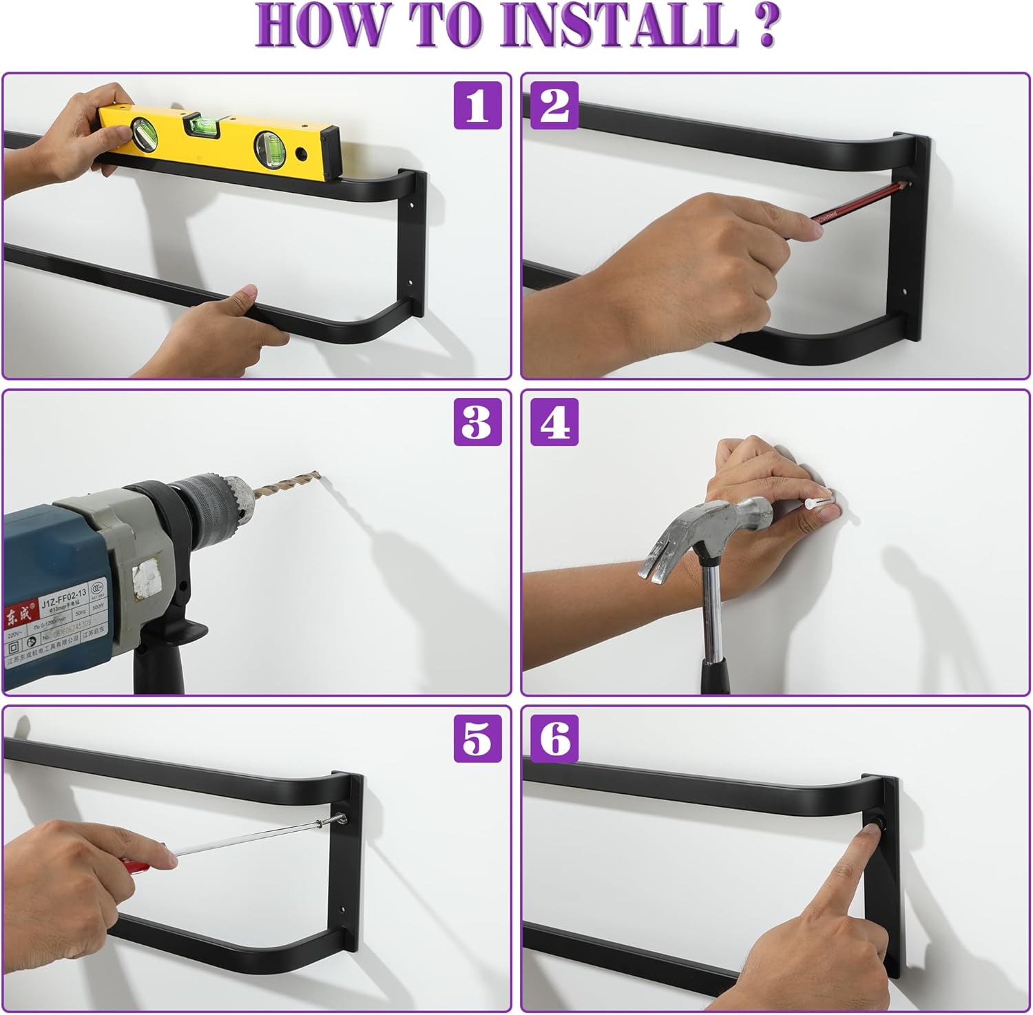 Alise Double Towel Bars for Bathroom,24'' Towel Holder Towel Racks for Bathroom Wall Mount,SUS304 Stainless Steel Double Towel Rail Towel Hanger for Bath Walls,Matte Black - Image 7