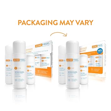 Acne Free 3 Step 24 Hour Acne Treatment Kit - Clearing System W Oil Free Acne Cleanser, Witch Hazel Toner, Oil Free Acne Lotion - Acne Solution W/ Benzoyl Peroxide for Teens and Adults - Original