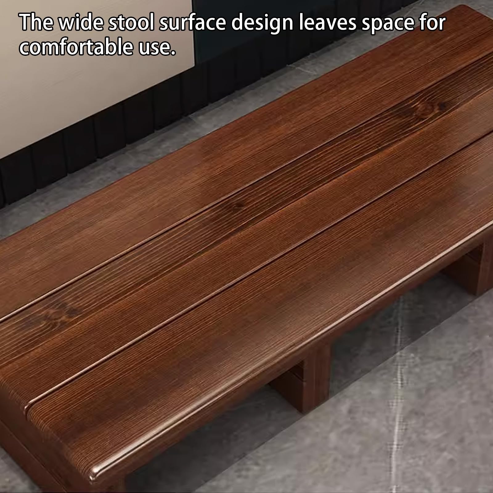 Solidny stołek z litego drewna z kątowymi żelowymi wzmocnieniami i antypoślizgowymi podkładkami, ekologiczny design kawowy kolor 90 x 30 x 15 cm idealny dla dzieci i dorosłych