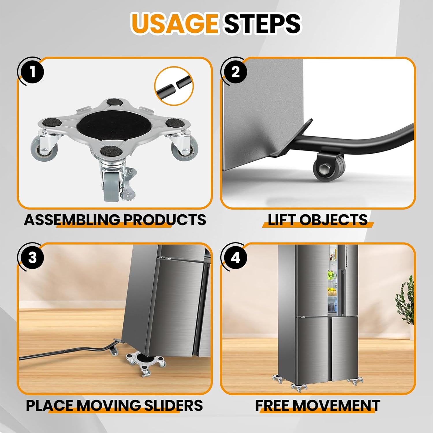 Furniture Dolly, Carbon Steel Panel Furniture Movers with 5 Wheels, Locking 360° Swivel Rubber Casters, Furniture Lifter, Heavy Duty Furniture Sliders, Dolly Kit for Moving Furniture, 3300LBS