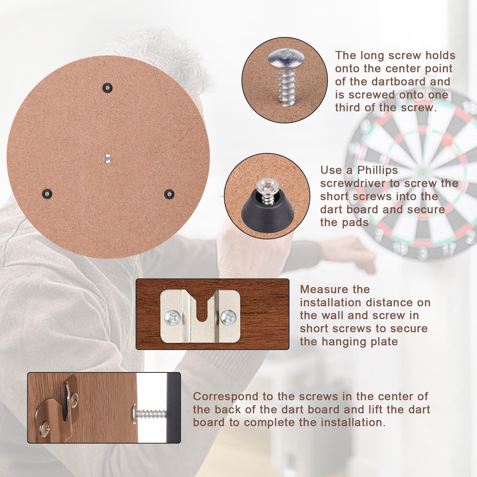 Dartscheibe Halterung für Steeldart Boards - Tragbare Wand Aufhängen Set für Dartboards