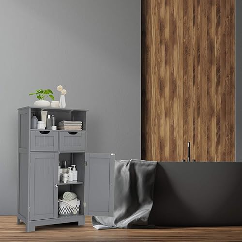 Miniatura 8 de GLACER Armario de suelo multifuncional gabinete de baño independiente con cajones extraíbles y estante ajustable para baño sala de estar dormitorio