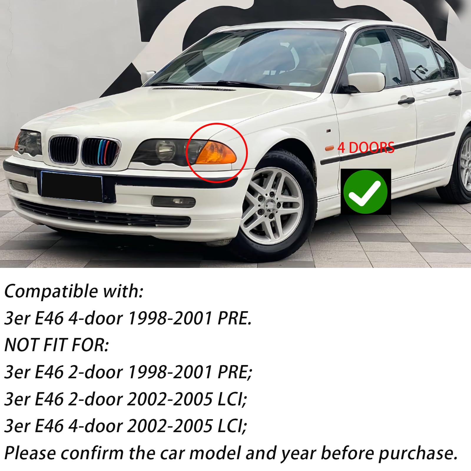 Calandre noire E46 pour Grille BMW Série 3 E46 4D 1998-2001 PRE Facelift Calandre sport brillant noir double pont(ne convient pas pour 2 portes)(For 3er E46 4D 1998-2001 PRE)