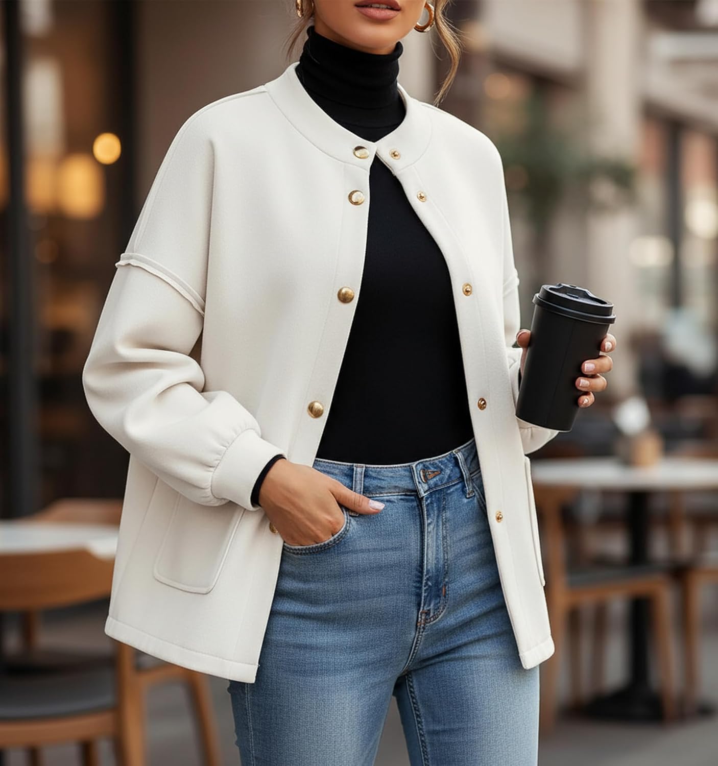 Disamer Jackets for Women Fall Fashion 2026 Casual Bomber Jacket Varsity Lantern Long Sleeve Outerwear Button Down Coat - Image 4