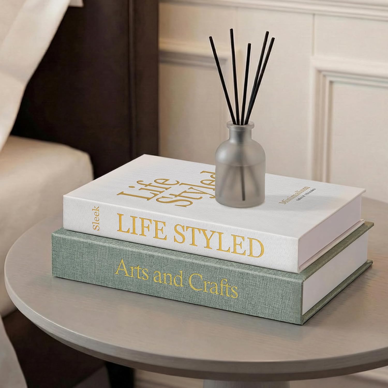 Decorative Faux Books for Home Decor: 2 Faux Books with Hidden Storage for Coffee Table Entryway Bookshelf Office, Gold-Embossed Book Set Aesthetic Storage Box Gift Idea