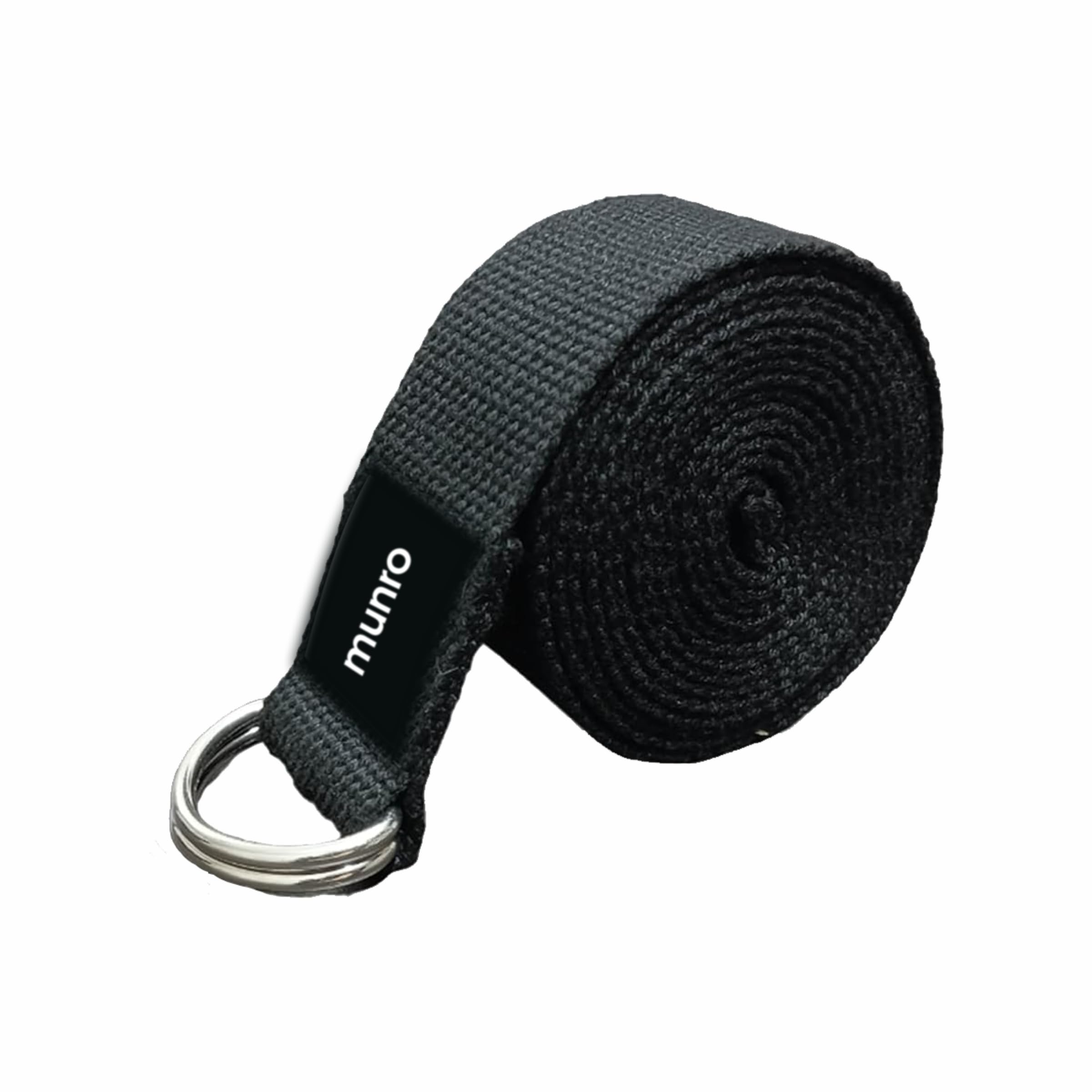 MUNRO Black 8 Feet Yoga Strap - Yoga Belt with Extra Safe Adjustable D-Ring Buckle for Pilates, Gym Workouts, Perfect for Your Yoga Session , Physical Therappy, Fitness, Daily Stretching, Premium Cotton Yoga Belt-image-20