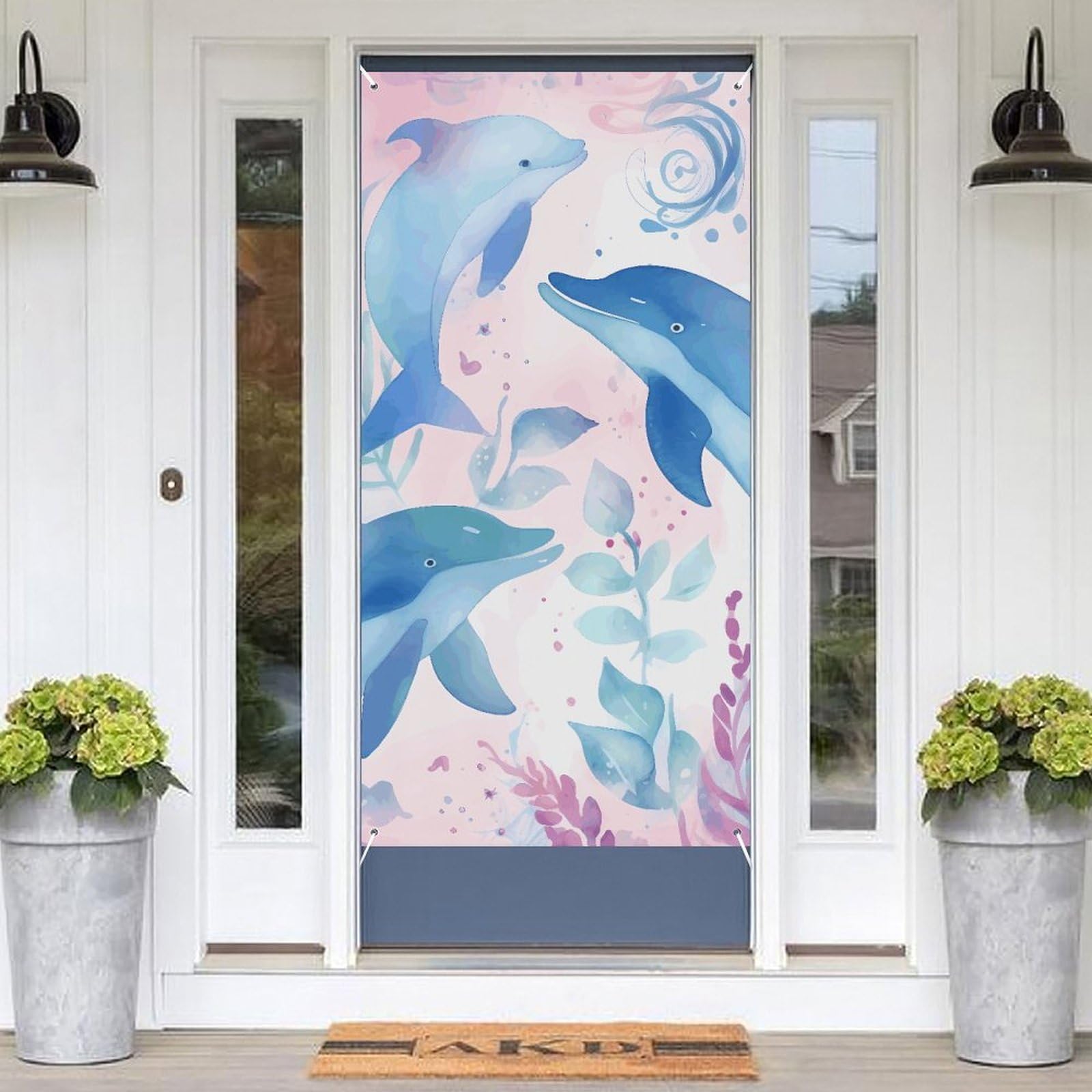 KLOPH Door Cover Decoration Welcome Door Banner Porch Sign Photo Background Doors Curtains for Doorway Privacy Window Curtain Hand Drawn Dolphin Porch Cover Indoor Outdoor Decor 70.9x35.4in