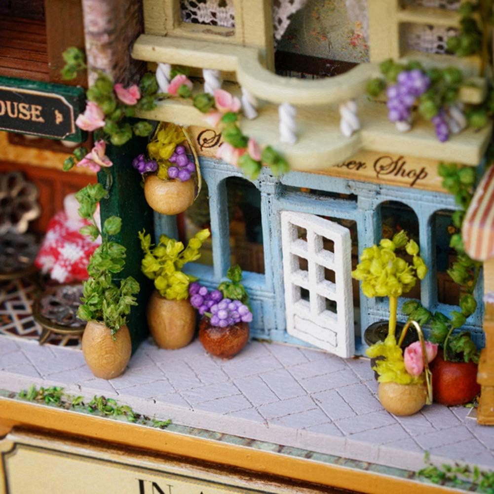 Dollhouse Miniature DIY House Set, Creative Room with Furniture and Cover for a Romantic Valentine's Day Gift (Happy Street Corner)
