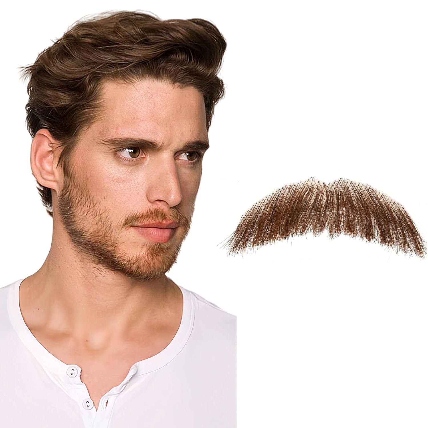 Realistic Fake Beard & Mustache for Men Women 100% Human Hair Hand Tied Goatee - Fake Mustache for Halloween, Cosplay, Drama Party, Historical Theater