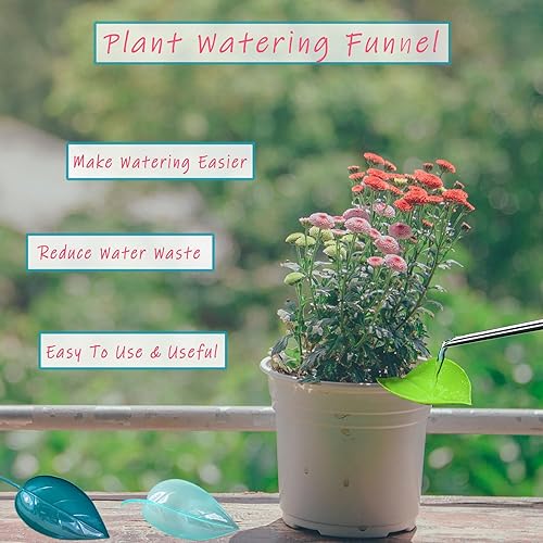Miniatura 6 de STAYWILD 12 embudos de riego para macetas de interior, dispositivos de embudo de riego en forma de hoja, bonitas hojas de riego y embudo de riego