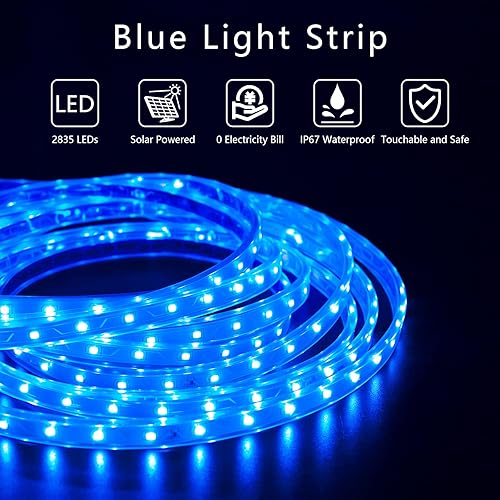 Miniatura 4 de UT - Tira de luces LED solares para exteriores, 16.4 pies, 280 LED, tira LED de luz azul con 8 modos de iluminación IP67 impermeable 2835 SMD cuerda
