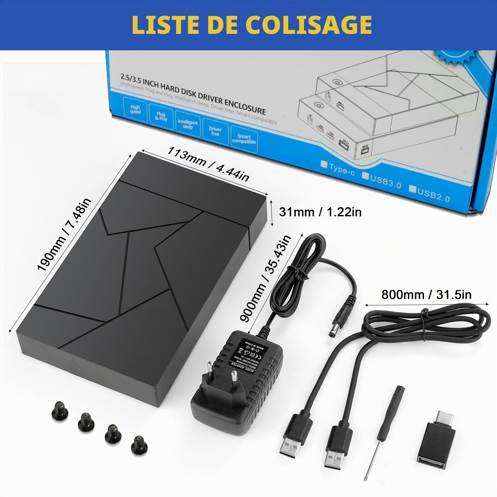 Disques Dur Dock USB 3.0 pour 2.5"/3.5" SATA HDD/SSD - UASP Support, Plug & Play, Compatible avec Windows, Mac & Linux