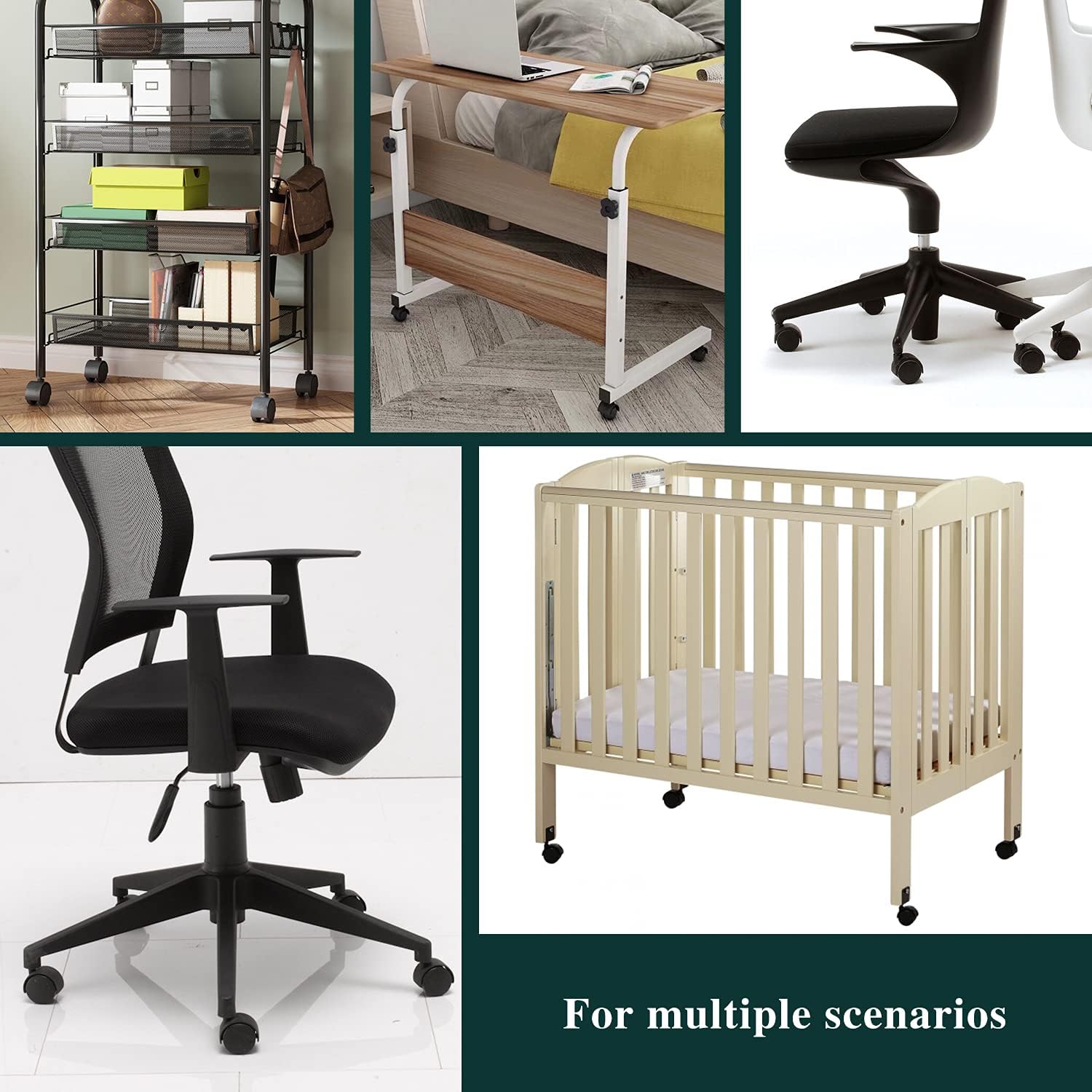 5 PCS 2 Inch Nylon Plastic Replacement Casters Rotating Furniture Wheels Floor Protection Office Chair Rotating Casters Threaded Rod Black : Office Products